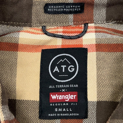 Wrangler x ATG Flannel Button Front Shirt All Terrain Gear Beige Plaid S Small