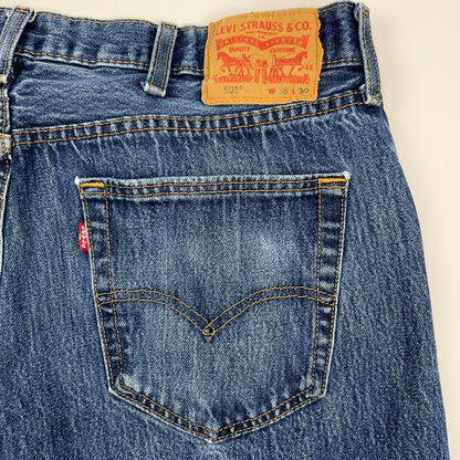 Levis 501 Button Fly Jeans Straight Fit Five Pockets Denim 0115 Blue Mens 38x29