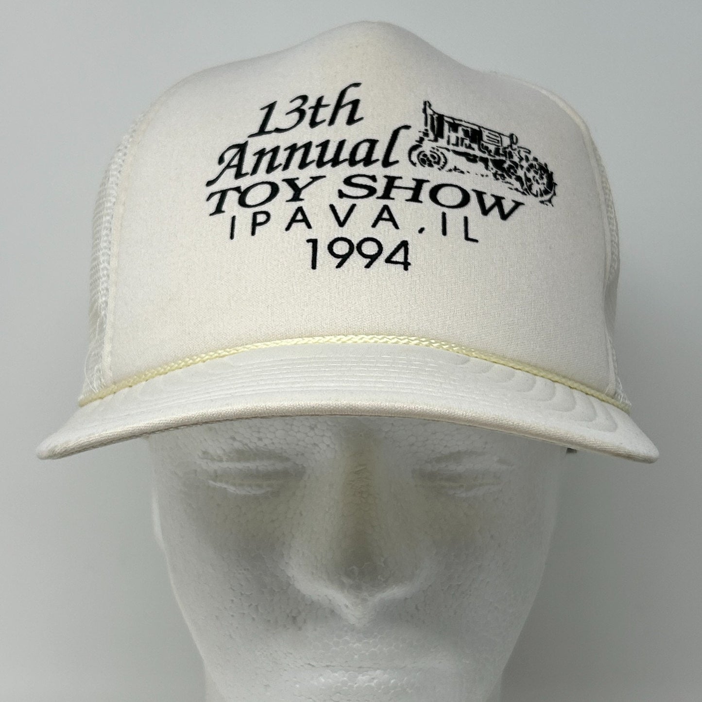 Vintage 90s Toy Show Ipava Illinois Trucker Hat Baseball Cap Mesh Snapback White - Neon Vintage
