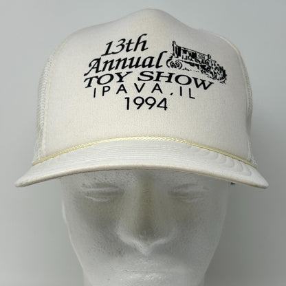 Vintage 90s Toy Show Ipava Illinois Trucker Hat Baseball Cap Mesh Snapback White - Neon Vintage