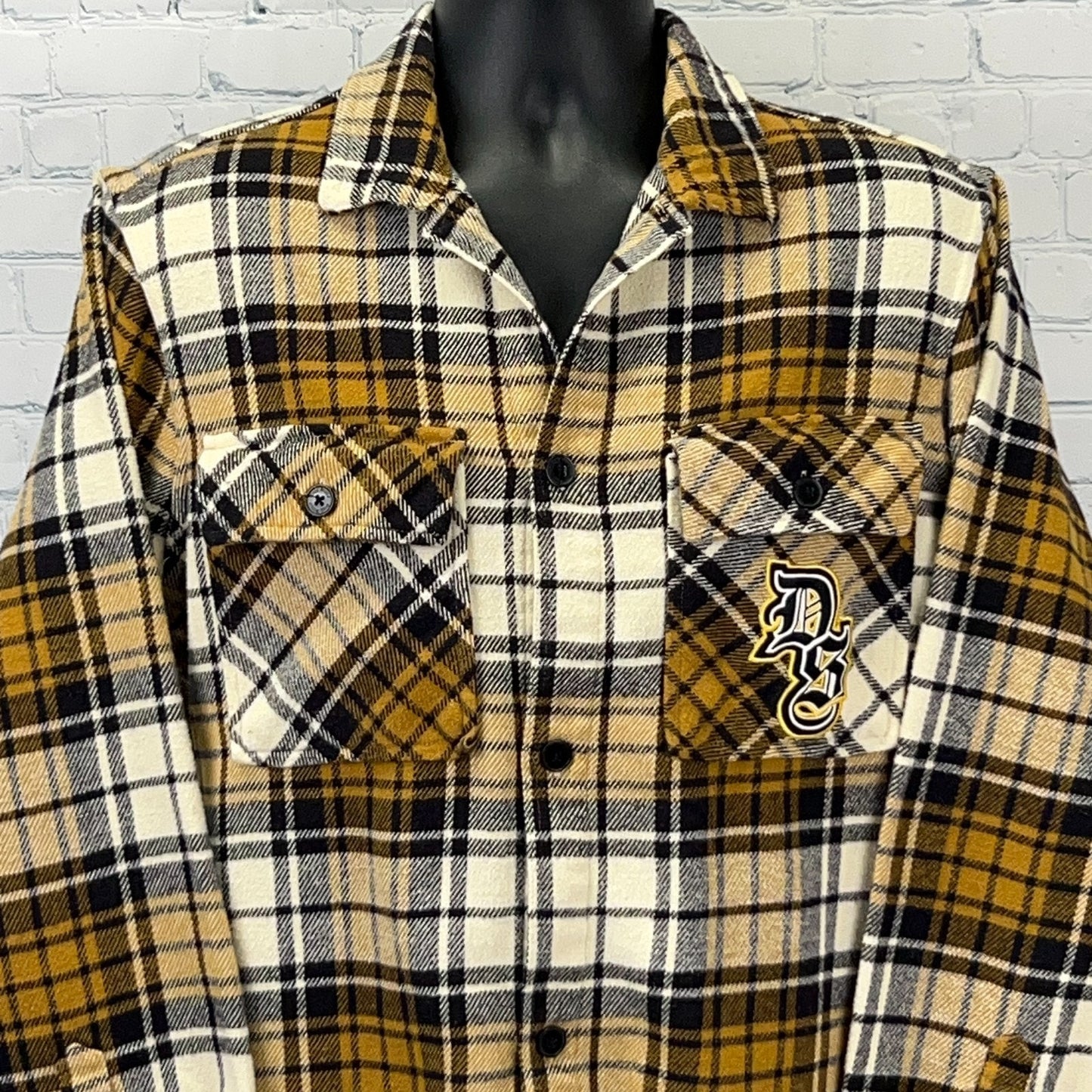 Dogg Supply by Snoop Dogg Flannel Button Front Shirt Rap Plaid Yellow L Large