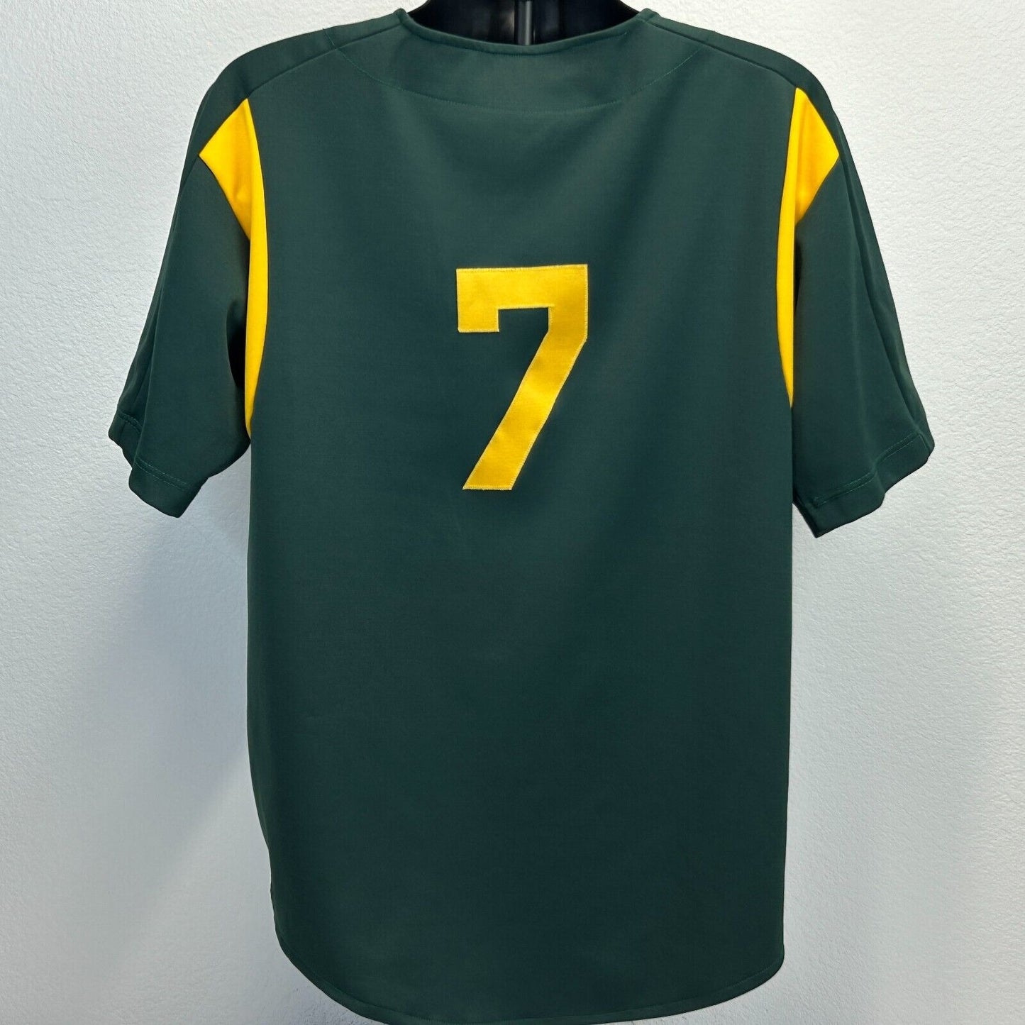 Camiseta de béisbol vintage Lakewood 7, grande, años 90, con botones en el frente, bordada, para hombre, verde