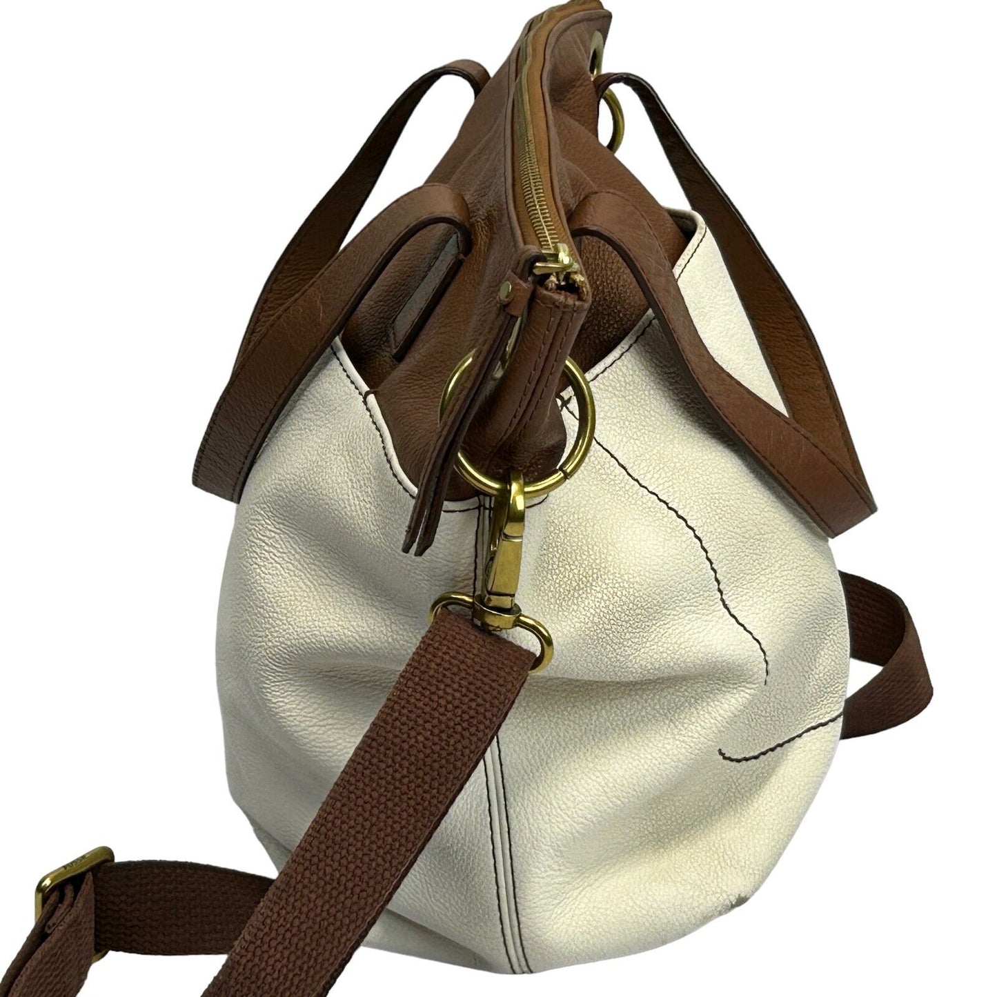 Fossil Keely Womens Large Pebbled Leather Crossbody Tote Handbag Bone White Brown