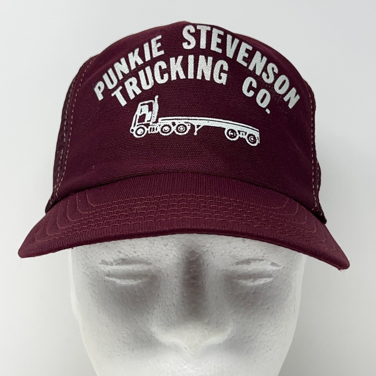 Vintage 80s Punkie Stevenson Trucking Co Trucker Hat Baseball Cap Snapback Red