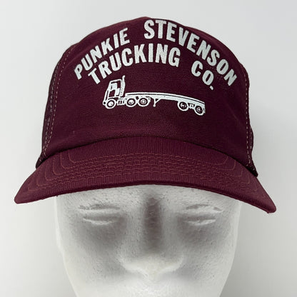 Vintage 80s Punkie Stevenson Trucking Co Trucker Hat Baseball Cap Snapback Red