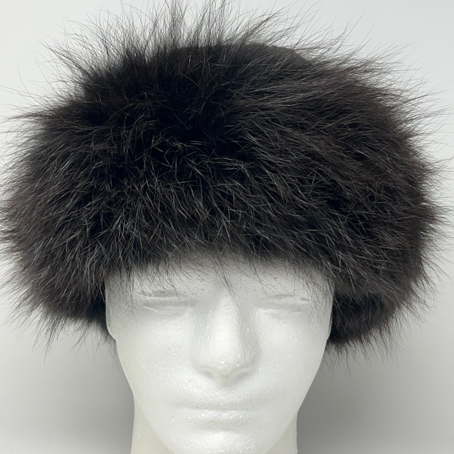 Leather and Fur Mongolian Cossack Roller Hat 59cm Black Brown Quilted Vintage
