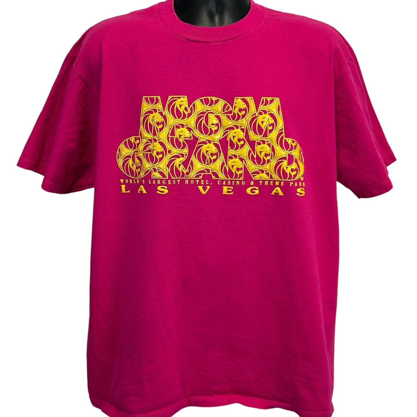 Camiseta vintage de los años 90 del MGM Grand Las Vegas, talla extragrande, color rosa, para hombre, de EE. UU.