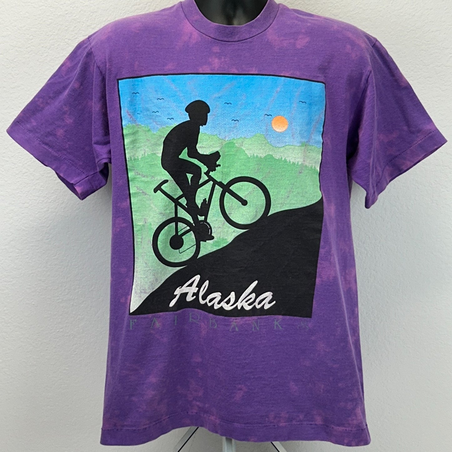 Vintage Fairbanks Alaska Mountain Biking T Shirt Mens L Large Purple 90s Biker