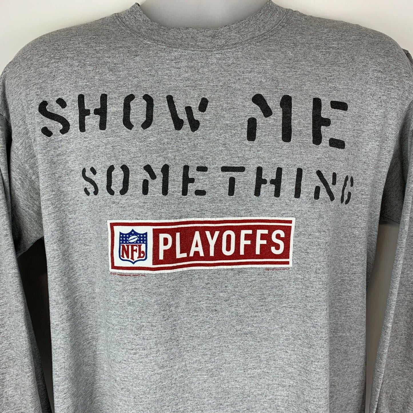 Camiseta vintage NFL Playoffs, camiseta de fútbol grande Y2Ks 2001, camiseta de manga larga para hombre, color gris