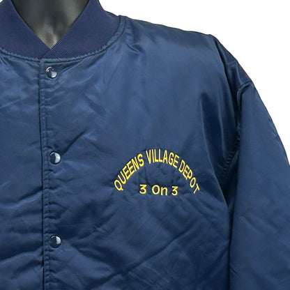 Queens Village Depot Basketball Vintage Y2Ks Satin Bomber Jacket 3XL Mens Blue