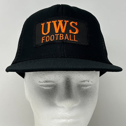 Vintage UWS Football Trucker Hat Cap Black 80s University of Wisconsin Superior