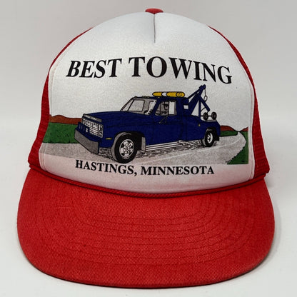 Vintage Best Towing Hastings Minnesota Trucker Hat Cap Red Tow Truck Snapback