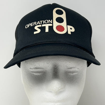 Vintage 80s Operation STOP Burlington Northern Railroad Trucker Hat Cap Snapback