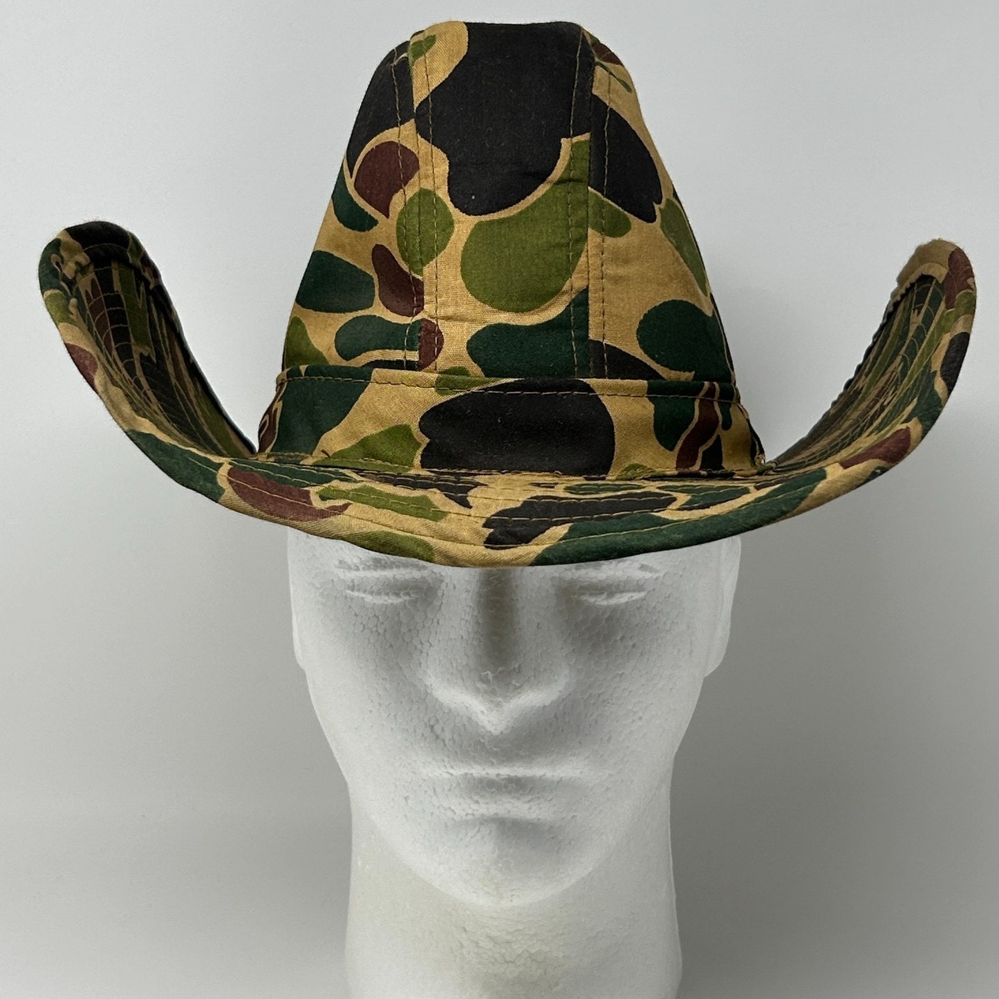 Vintage Camouflage Cowboy Western Hat Camo Army Military Beige S Small 55 cm