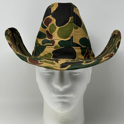Vintage Camouflage Cowboy Western Hat Camo Army Military Beige S Small 55 cm