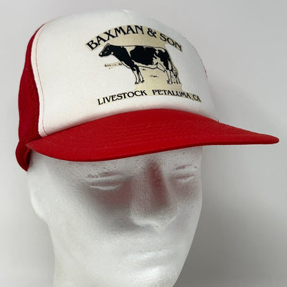 Vintage Baxman & Son Livestock Trucker Hat Baseball Cap Petaluma Snapback Red