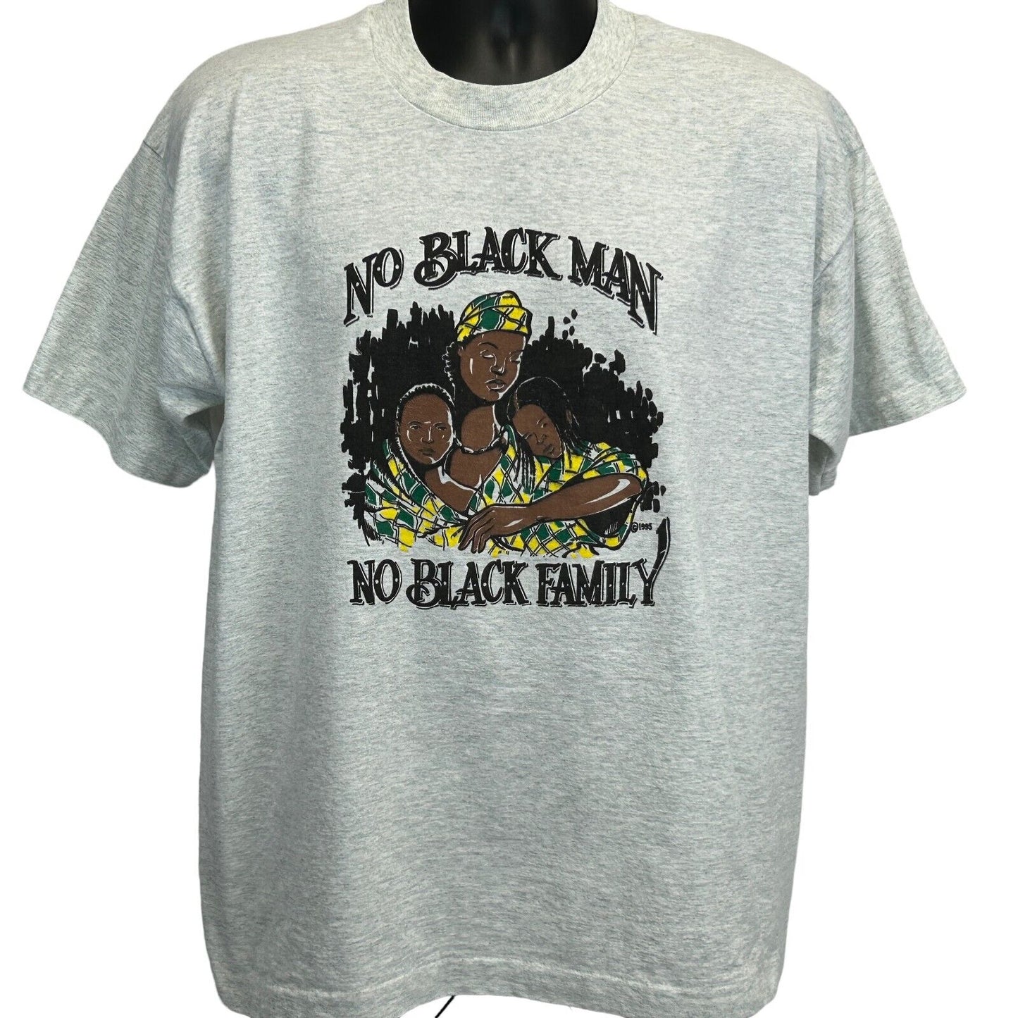 No Black Man No Black 家庭 T 恤 X-Large 灰色复古 90 年代美国制造男式