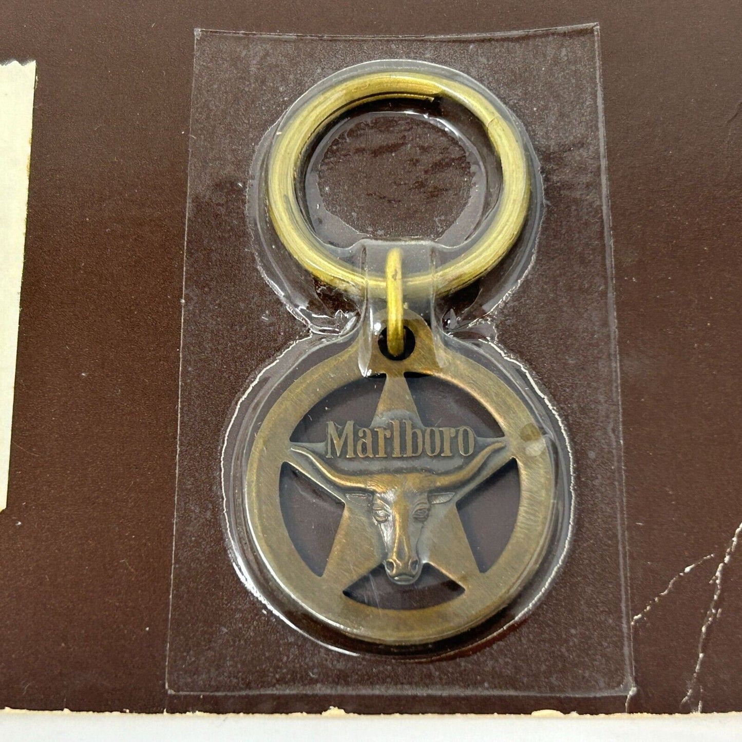 Marlboro Keychain Vintage 80s 1984 Brass Texas Longhorn Key Ring New