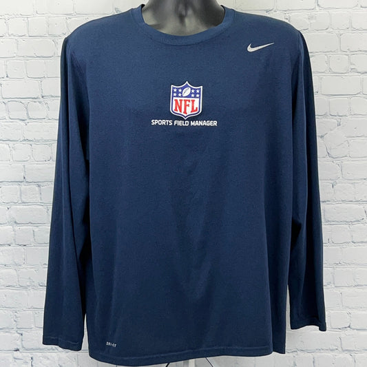 NFL Sports Field Manager T Shirt Nike Dri Fit Long Sleeve Blue Unisex XL X-Large