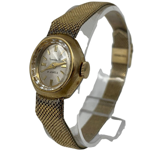Vintage 60s Towncraft mujeres 21 joyas 10K oro lleno reloj de pulsera cara ovalada