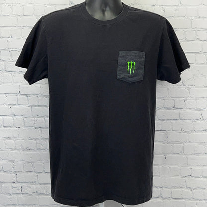 Monster Energy Logo T Shirt L Large Black Short Sleeve USA Pocket Graphic Tee