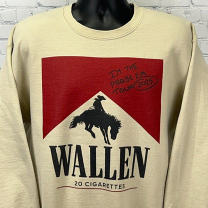 Morgan Wallen I’m The Problem 2025 Tour Sweatshirt 20 Cigarettes Beige L Large