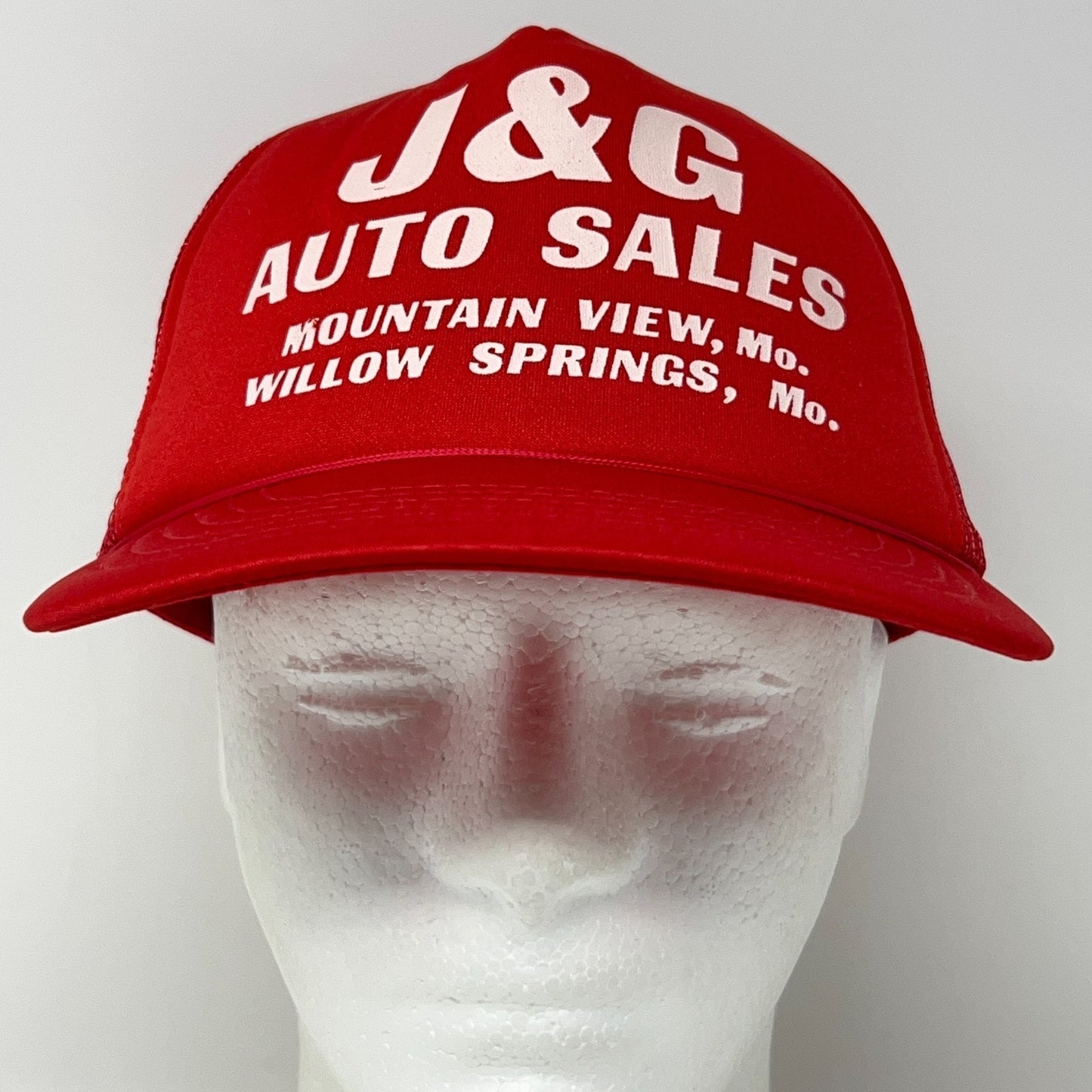Vintage 80s J&G Auto Sales Trucker Hat Baseball Cap Missouri Cars Snapback Red