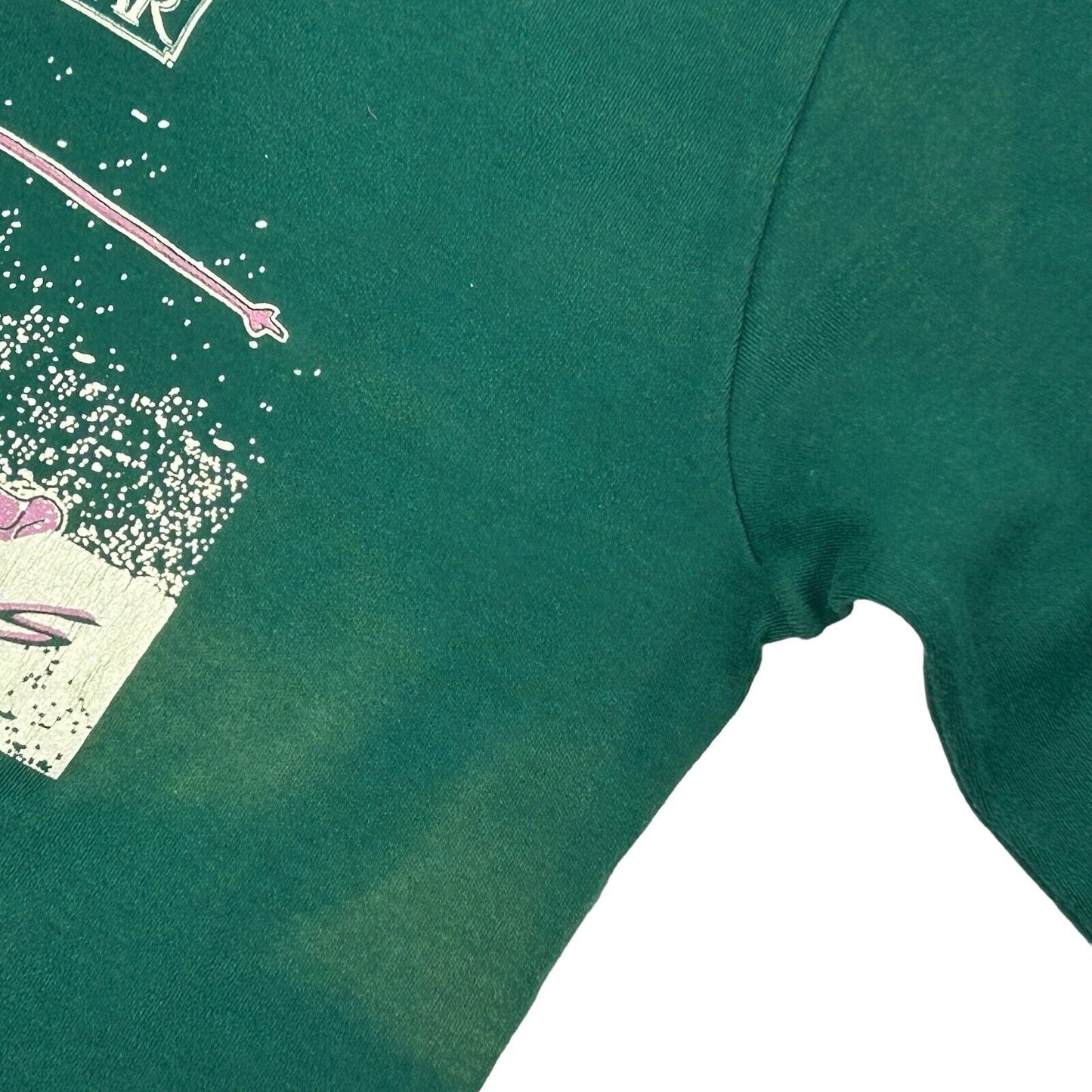 Vintage T-Shirt in Green with Skiing Graphic, Size L, Front View, skiing t shirt