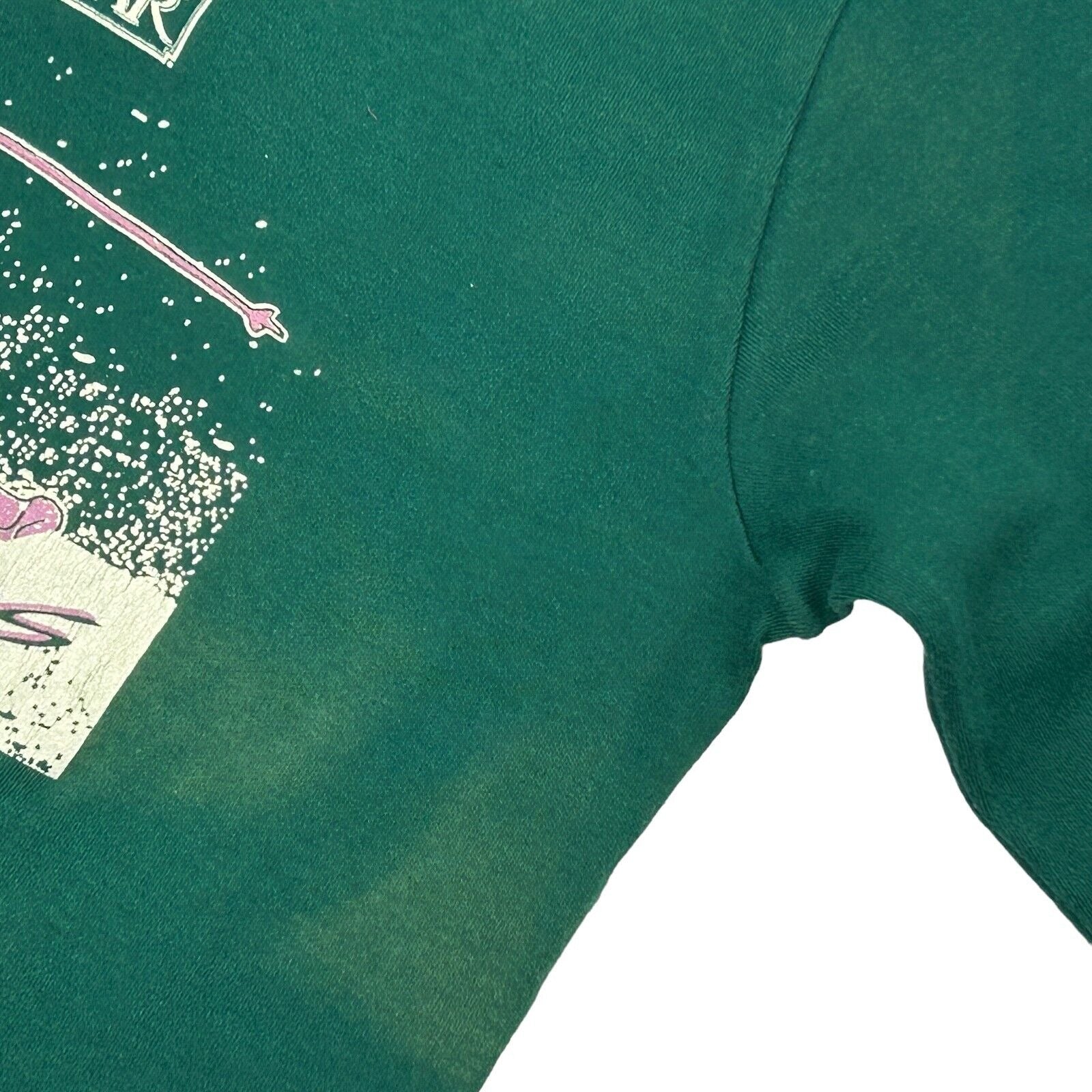 Vintage T-Shirt in Green with Skiing Graphic, Size L, Front View, skiing t shirt