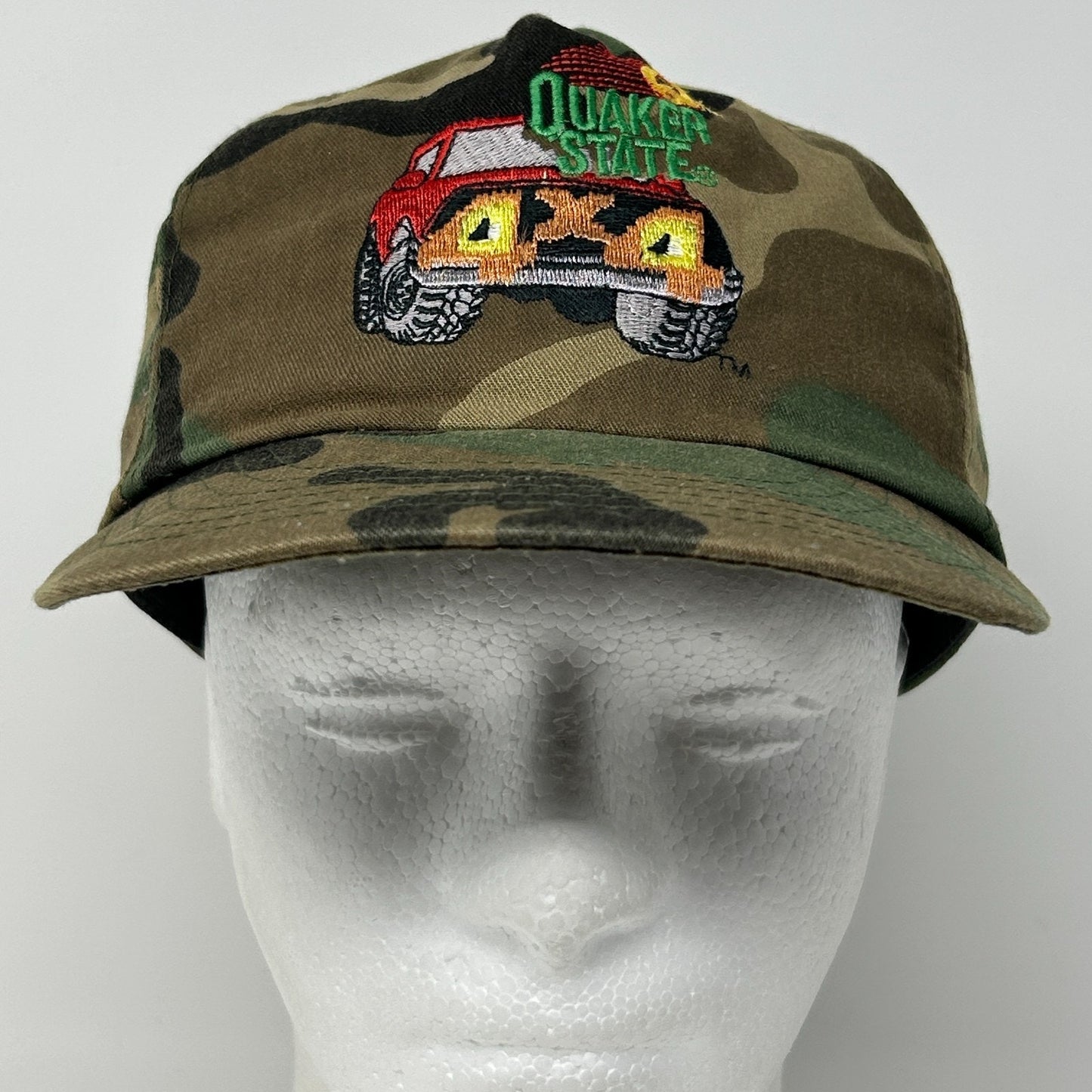 Vintage 80s Quaker State 4x4 Truck Hat Baseball Cap Green Camouflage Snapback