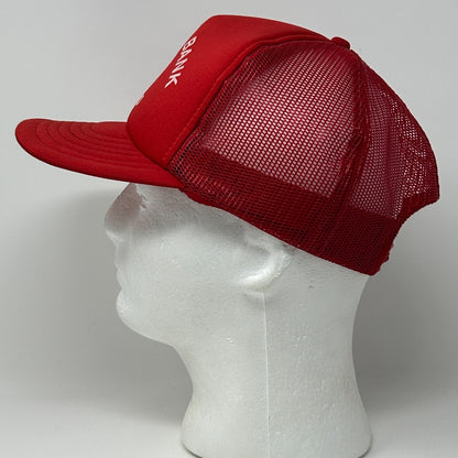 Vintage 80s Buffalo Bank Trucker Hat Baseball Cap Missouri Mesh Snapback Red