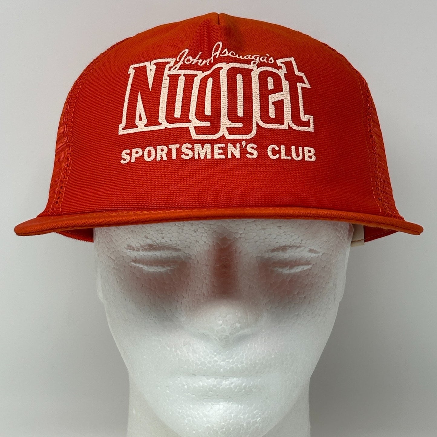 Vintage 80s Nugget Sportsmens Club Trucker Hat Baseball Cap Reno Snapback Orange