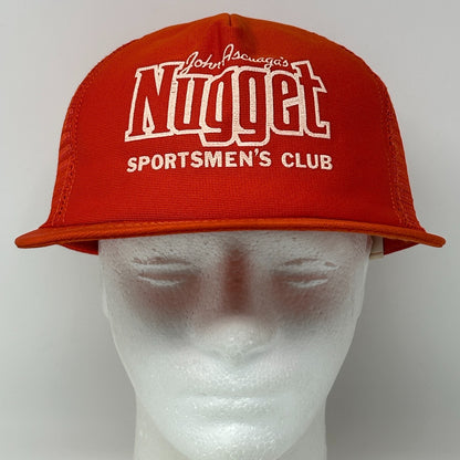 Vintage 80s Nugget Sportsmens Club Trucker Hat Baseball Cap Reno Snapback Orange