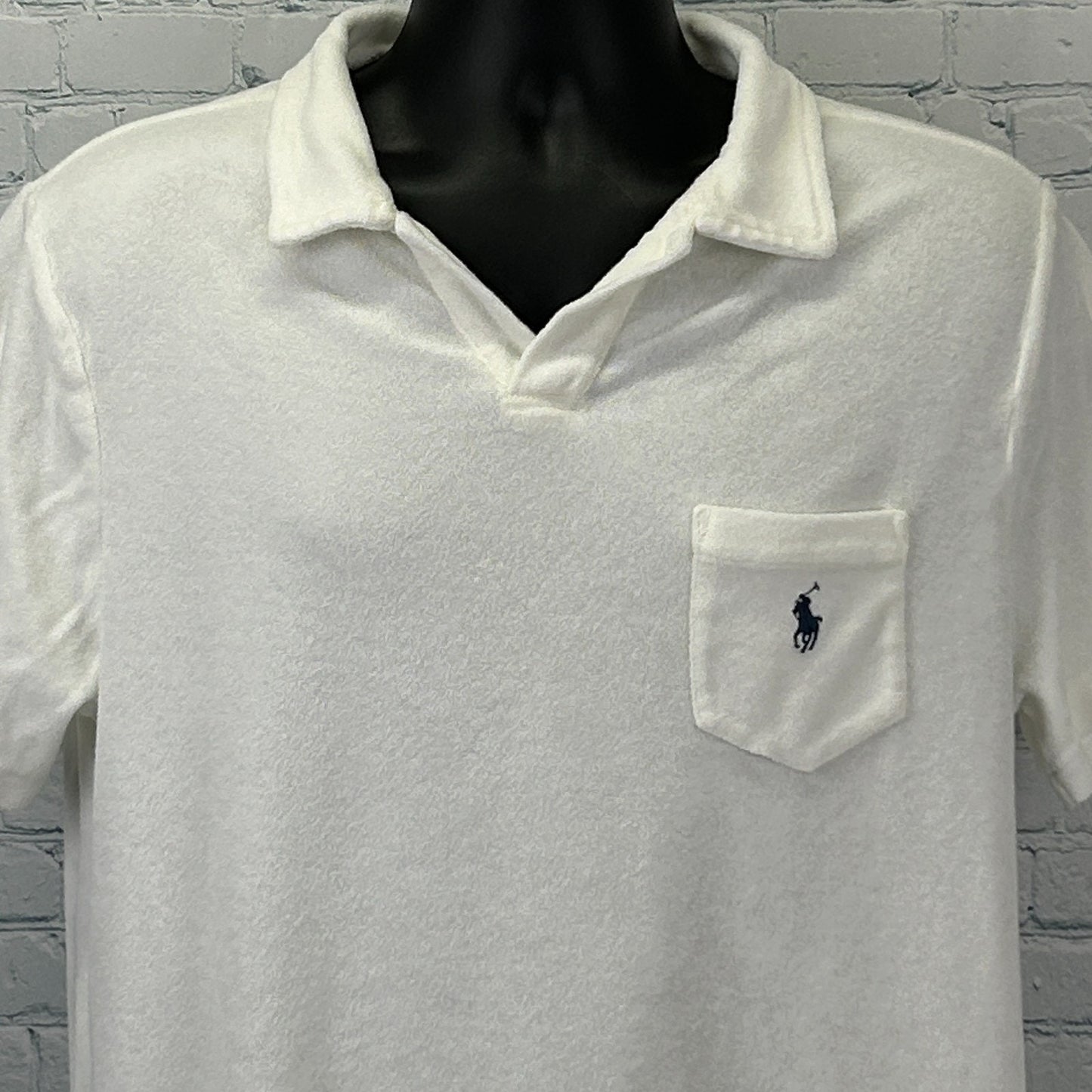Polo Ralph Lauren Terry Cloth Polo Shirt White Johnny Collar Pocket Mens L Large