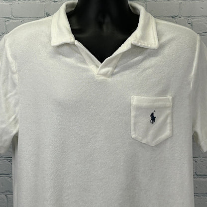 Polo Ralph Lauren Terry Cloth Polo Shirt White Johnny Collar Pocket Mens L Large