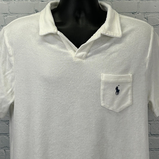 Polo Ralph Lauren Terry Cloth Polo Shirt White Johnny Collar Pocket Mens L Large