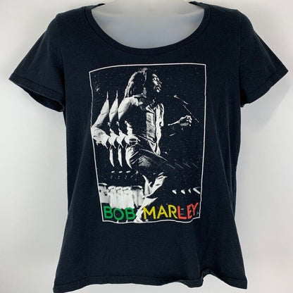 Bob Marley Womens Juniors T Shirt Reggae Scoop Neck Zion Rootswear Tee Size 1