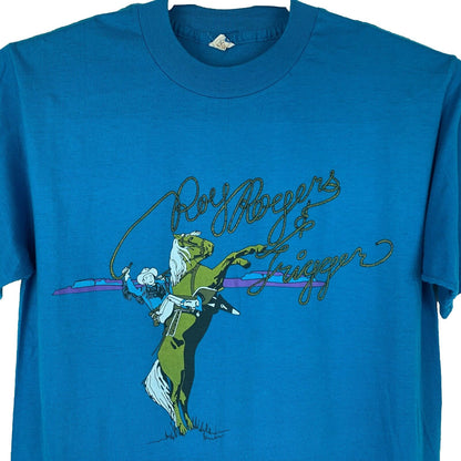 Roy Rogers y Trigger Vintage 80s Camiseta Cowboy Western TV Hecho en EE.UU. Grande