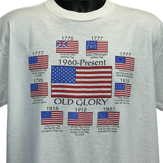 Old Glory American Flags Vintage T Shirt XL X-Large 90s Patriotic USA Mens White