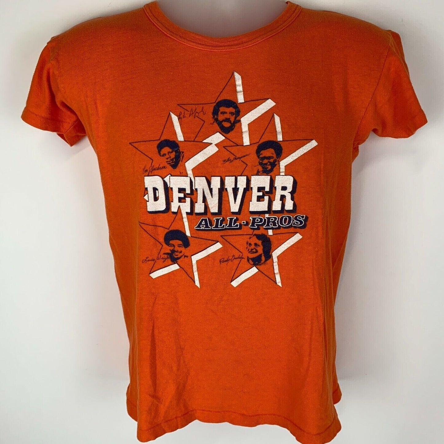 Distressed Denver Broncos All Pros Vintage 70s T Shirt NFL Football Tee Small