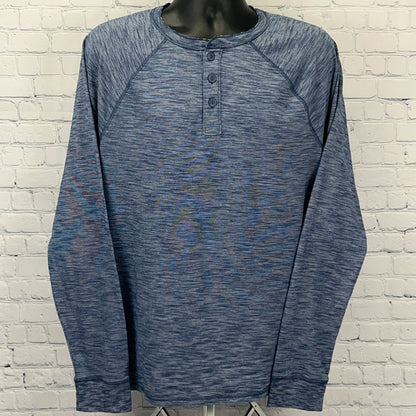 Urban Pipeline Henley T Shirt Mens XL X-Large Blue Space Dye Stripes Long Sleeve