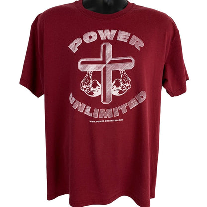 Vintage Power Unlimited Christian T Shirt Mens Large Red Jesus Christ Lord Gym