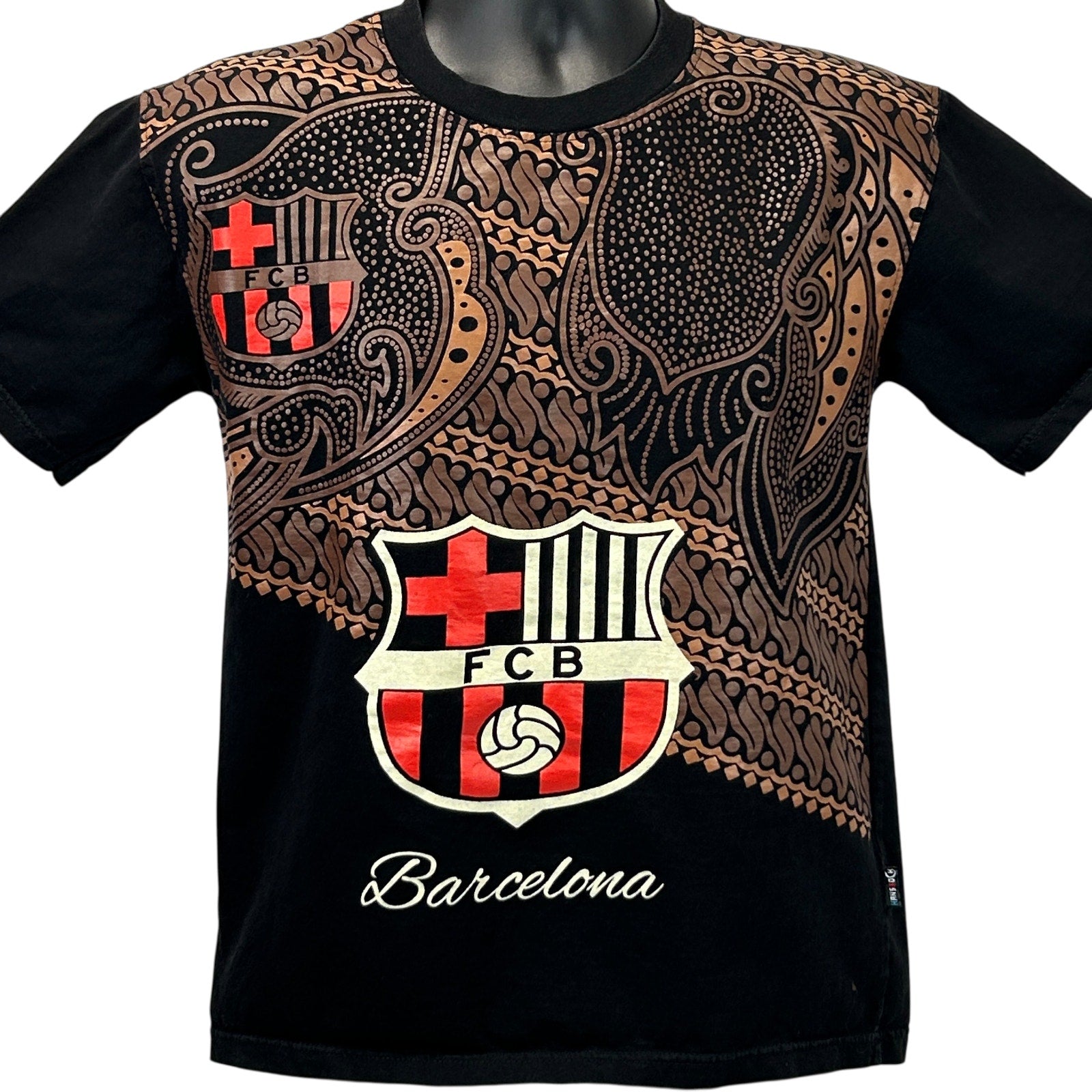 Black Hans Rock T-Shirt featuring FC Barcelona logo and detailed design on the front