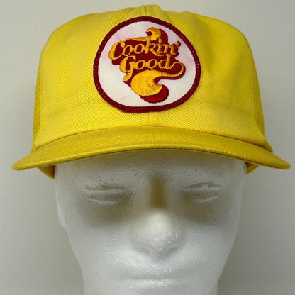 Vintage Cookin Good Trucker Hat Baseball Cap Chicken K-Brand K-Products Yellow