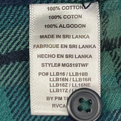 RVCA That'll Work Flannel Button Front Shirt M Medium Green Plaid Pockets Cotton