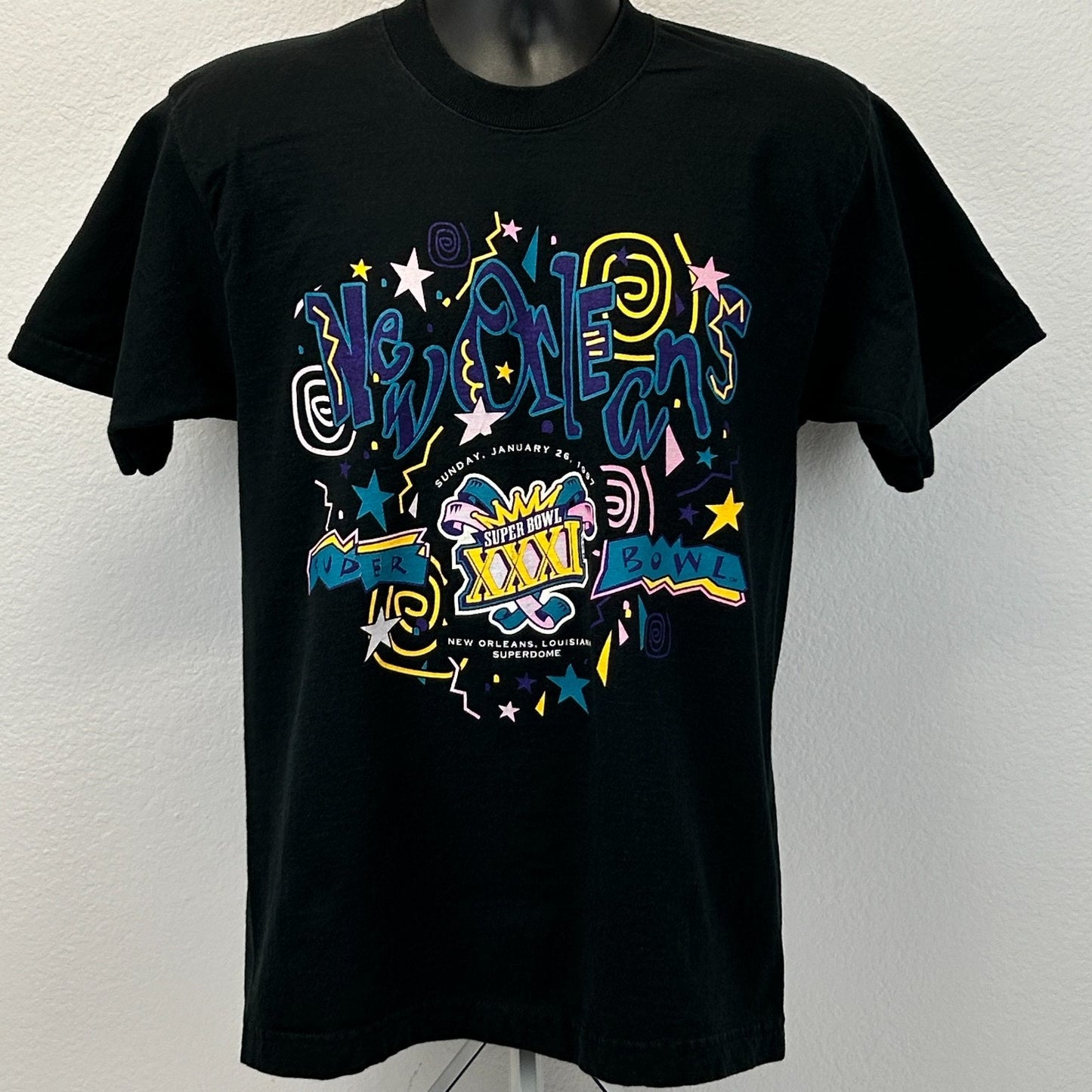 Vintage 90s Super Bowl XXXI New Orleans T Shirt Green Bay Packers Black M Medium