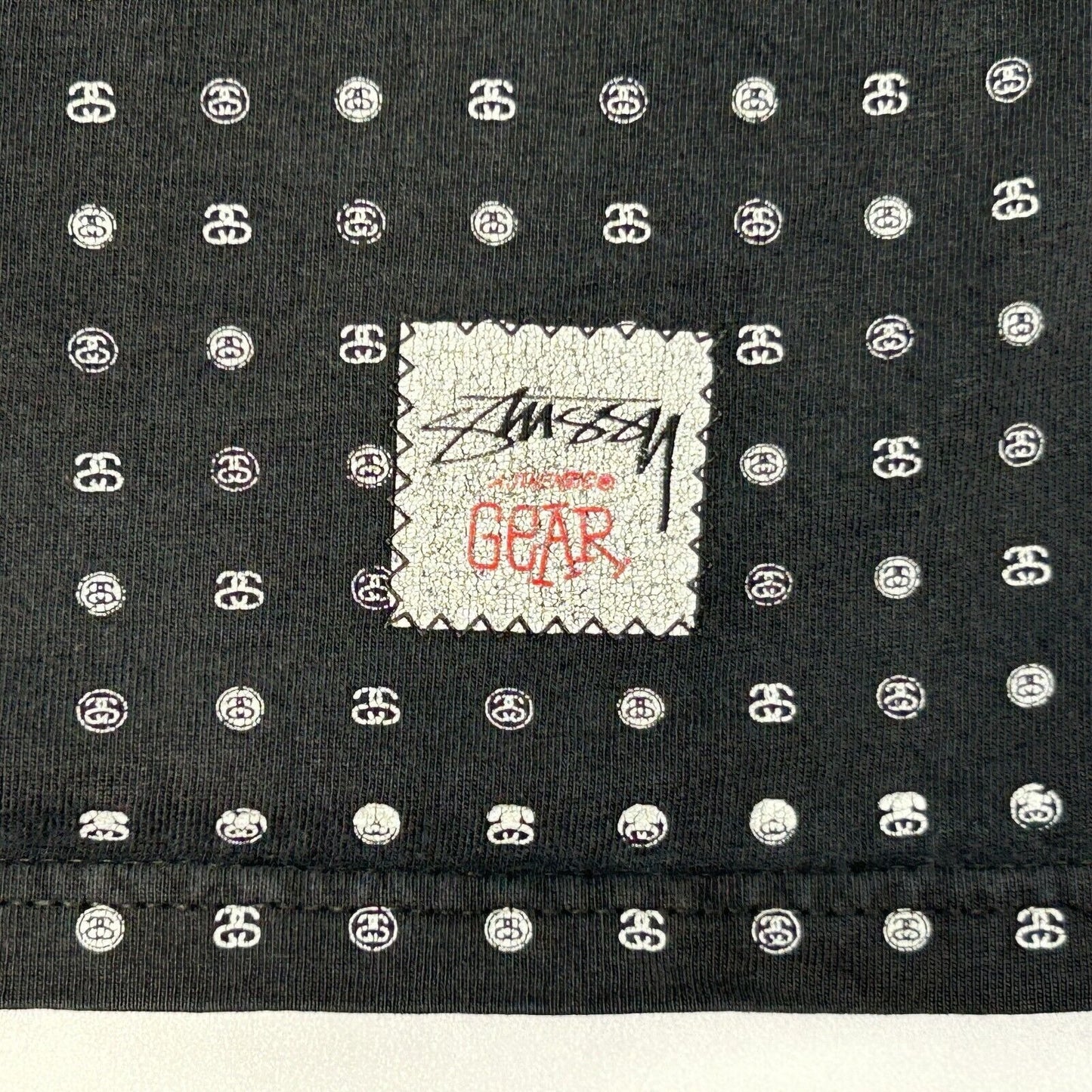 Camiseta vintage Stussy AOP de los años 90 con estampado integral, para hombre, color negro