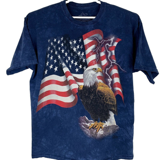 Camiseta con bandera estadounidense de águila calva de montaña, talla XL, talla XL, patriótica de EE. UU., para hombre, color azul