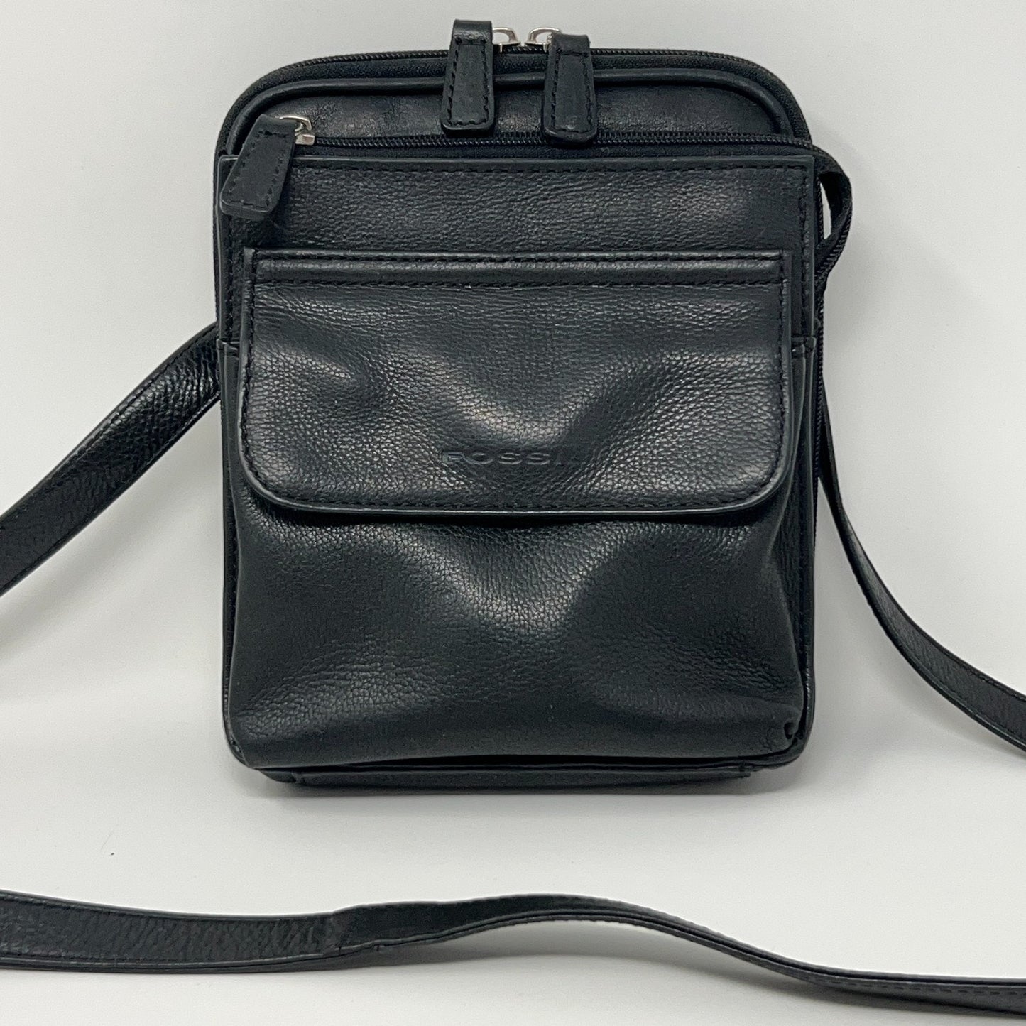 Fossil Black Leather Mini Crossbody Bag Credit Card Pockets Shoulder Strap