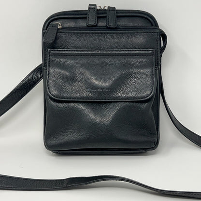 Fossil Black Leather Mini Crossbody Bag Credit Card Pockets Shoulder Strap